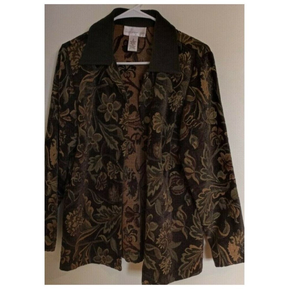 SUSAN GRAVER STYLE Jacket Blazer Tapestry Flower Floral Cozy Size Medium
